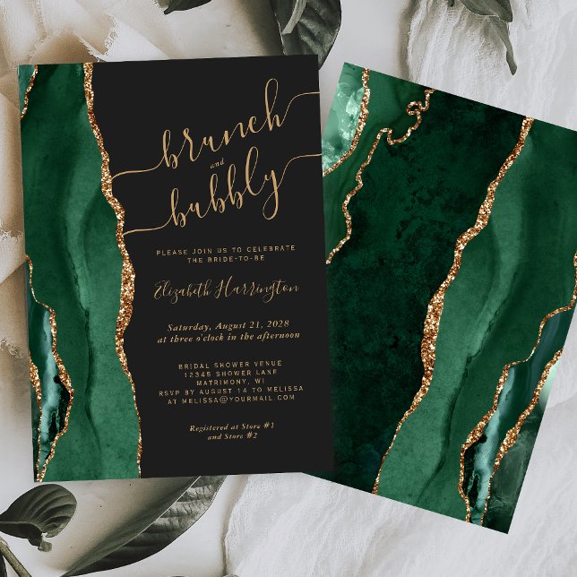 Brunch & Bubbly Emerald Green Agate Bridal Shower Invitation (Creator Uploaded)