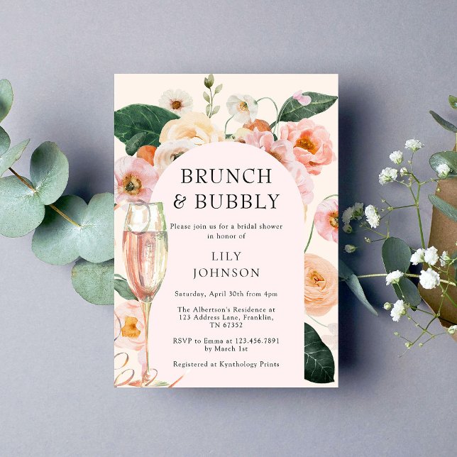 Brunch & Bubbly Floral Arch Bridal Shower Invitation (Creator Uploaded)