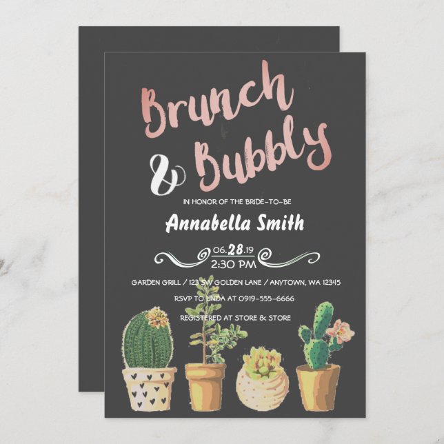 Brunch & Bubbly Floral Chalkboard Bridal Shower Invitation (Front/Back)