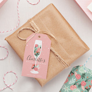Brunch & Bubbly Floral Pink Chic Bridal Shower Gift Tags