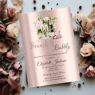 Brunch & Bubbly Flowers Pearls Bridal Shower Invitation