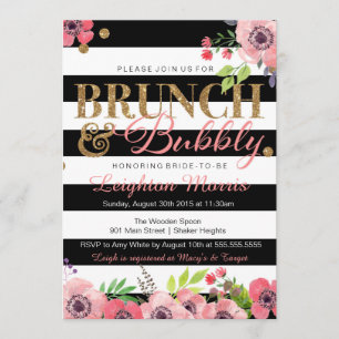 Brunch & Bubbly Glitter Black White Bridal Shower Invitation