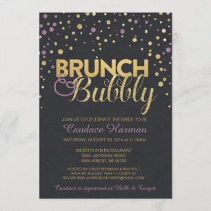 Brunch & Bubbly Glitter Chalkboard Bridal Shower Invitation