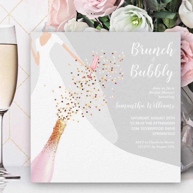 Brunch Bubbly Grey Bridal Shower Invitation (Creator Uploaded)