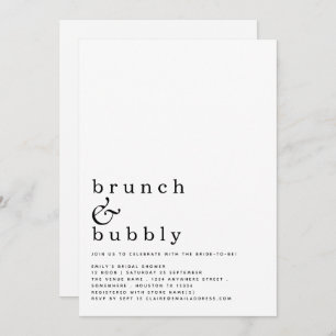 Brunch Bubbly Minimalist Typography Bridal Shower Invitation