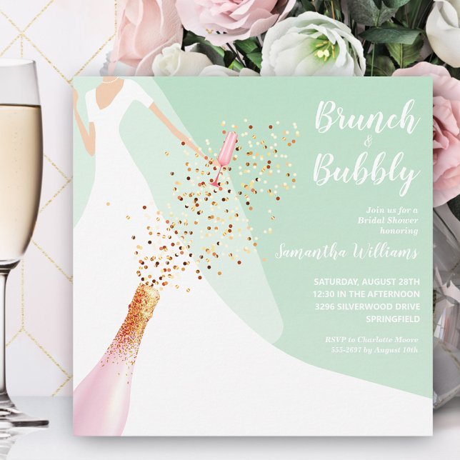 Brunch Bubbly Mint Bridal Shower Invitation (Creator Uploaded)