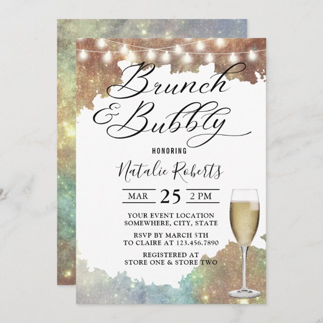 Brunch & Bubbly Modern Glitter Bridal Shower Invitation (Front/Back)
