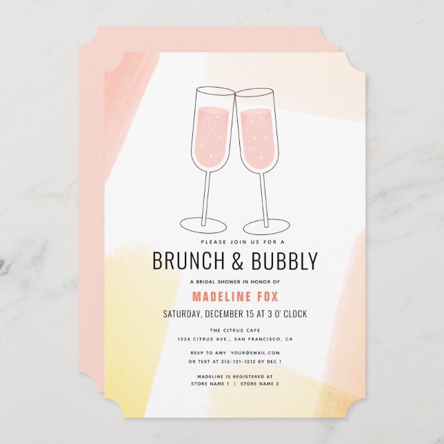 Brunch & Bubbly Peach Champagne Bridal Shower Invitation (Front/Back)