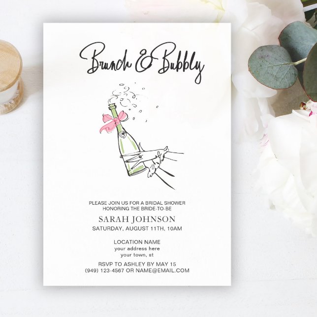 Brunch & Bubbly Pink Bow Champagne Bridal Shower Invitation (Creator Uploaded)
