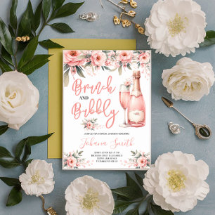 Brunch & Bubbly Pink Floral Bridal Shower Invitation
