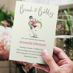 Brunch & Bubbly Pink Greenery Floral Bridal Shower Invitation