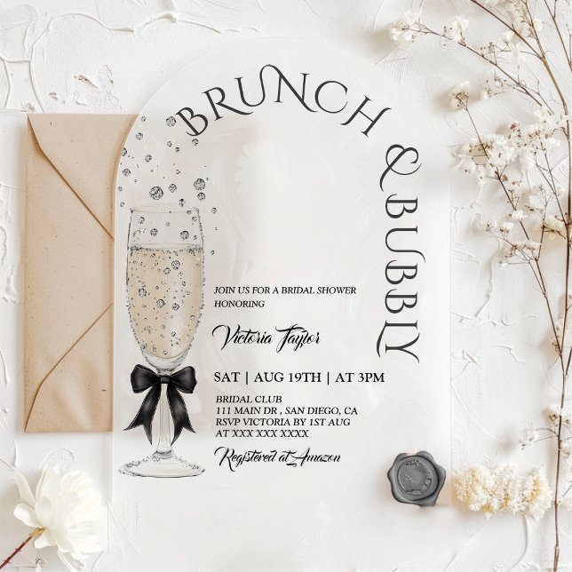 Brunch & Bubbly Prosecco Bow Bridal Shower Acrylic Invitations (Creator Uploaded)