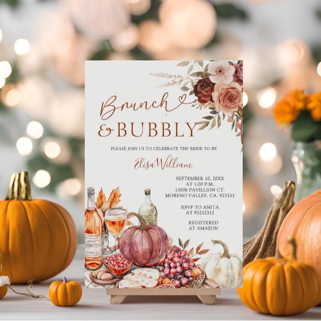  Brunch & Bubbly Pumpkin Champagne Bridal Shower Invitation (Creator Uploaded)