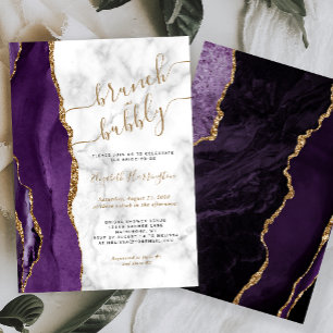 Brunch & Bubbly Purple Gold Agate Bridal Shower Invitation