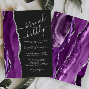 Brunch & Bubbly Purple Silver Agate Bridal Shower Invitation