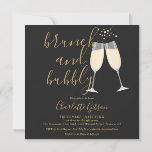 Brunch Bubbly QR Code Black And Gold Bridal Shower Invitation