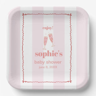 Brunch & Bubbly Red And Pink Retro Wavy Paper Plate