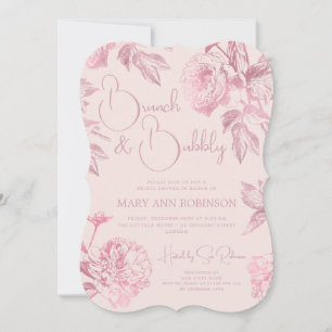 BRUNCH BUBBLY Rose Gold Floral Bridal Shower Blush Invitation