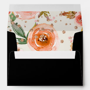Brunch & Bubbly Rose Gold Glitter Watercolor Lined Envelope