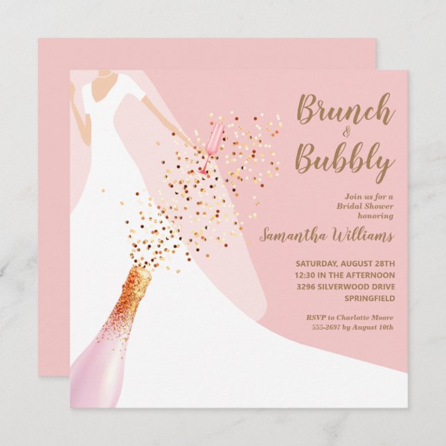 Brunch Bubbly Rose Quartz Bridal Shower Invitation (Front/Back)