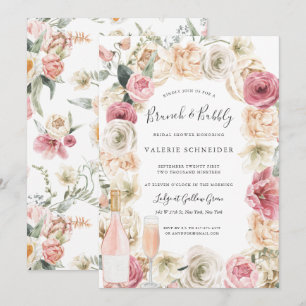 Brunch & Bubbly Rosé Wine Floral Bridal Shower Invitation