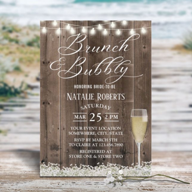 Brunch & Bubbly Rustic Baby's Breath Bridal Shower Invitation (Creator Uploaded)