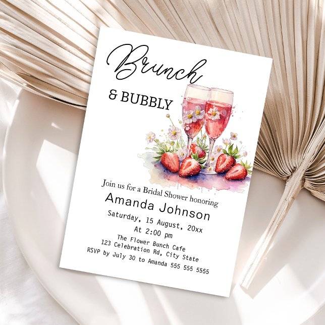 Brunch Bubbly Strawberries Champagne Bridal Shower Invitation (Creator Uploaded)