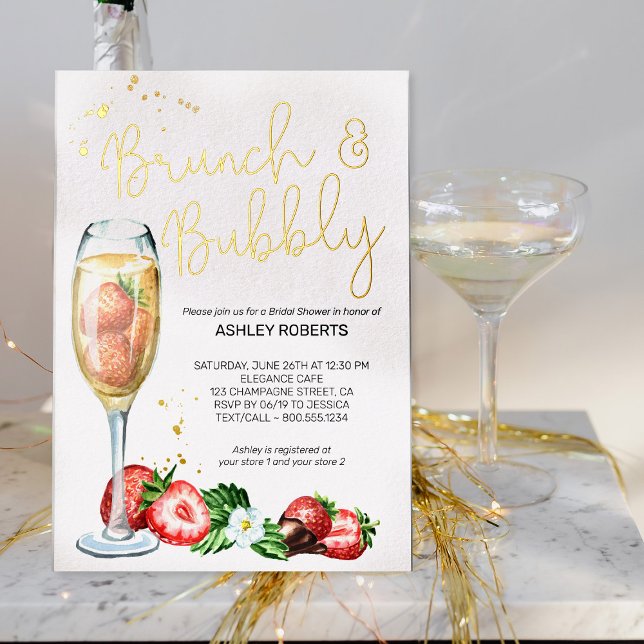 Brunch Bubbly Strawberry Champagne Bridal Shower (Gold Foil bridal shower invitation from my Strawberries and Champagne bridal shower collection)