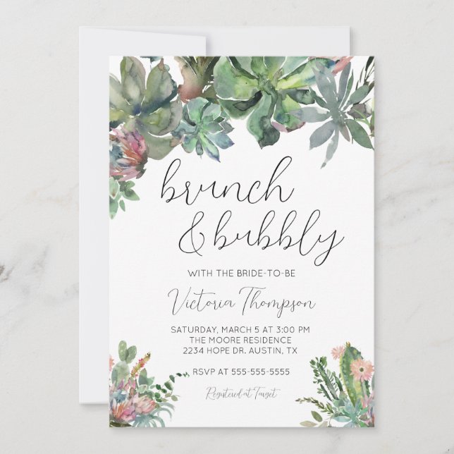 Brunch & Bubbly Succulent Bridal Shower Invitation (Front)