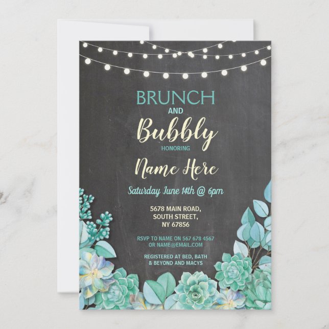 Brunch & Bubbly Succulents Bridal Shower Invite (Front)