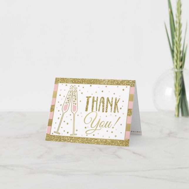 Brunch & Bubbly Thank You Card, Faux Glitter/Foil Card (Front)