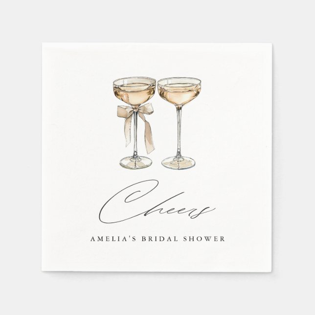 Brunch & Bubbly Watercolor Champagne Bridal Shower Napkin (Front)