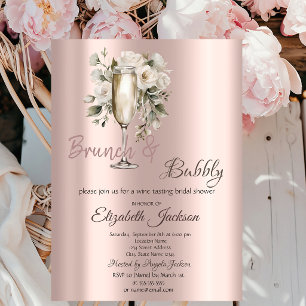 Brunch & Bubbly White Roses Drips Bridal Shower Invitation