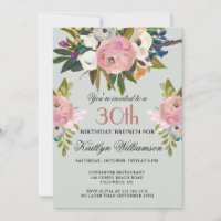 Brunch Elegant Handpainted Floral 30th Birthday