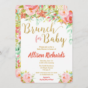 Brunch for baby shower girl invitations floral