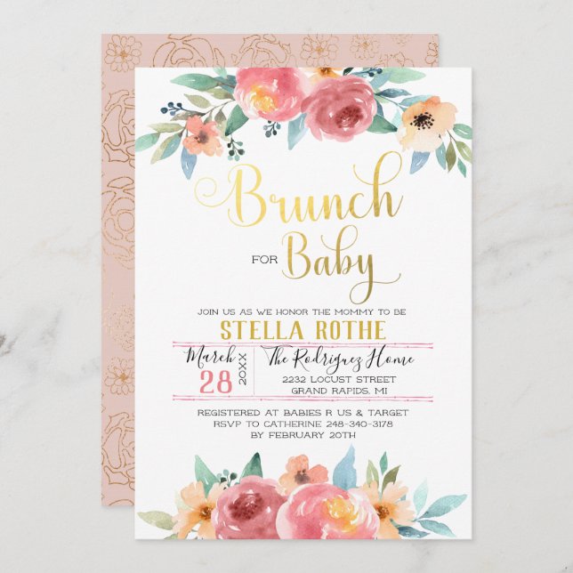 Brunch for Baby - Spring Flowers Invitation (Front/Back)