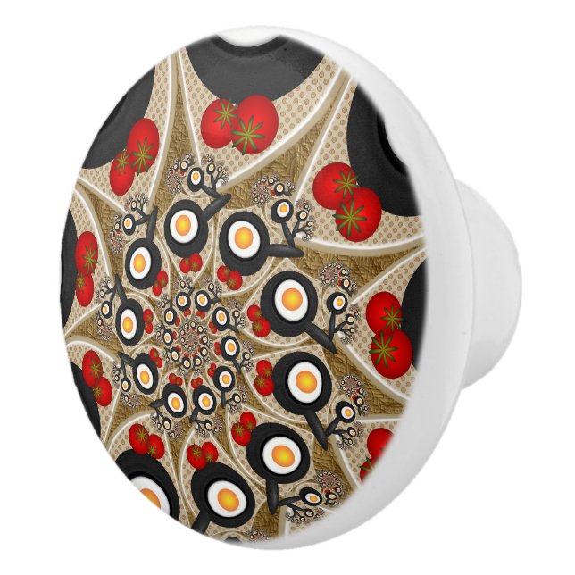 Brunch Fractal Art Funny Food, Tomatoes, Eggs Ceramic Knob (Right)