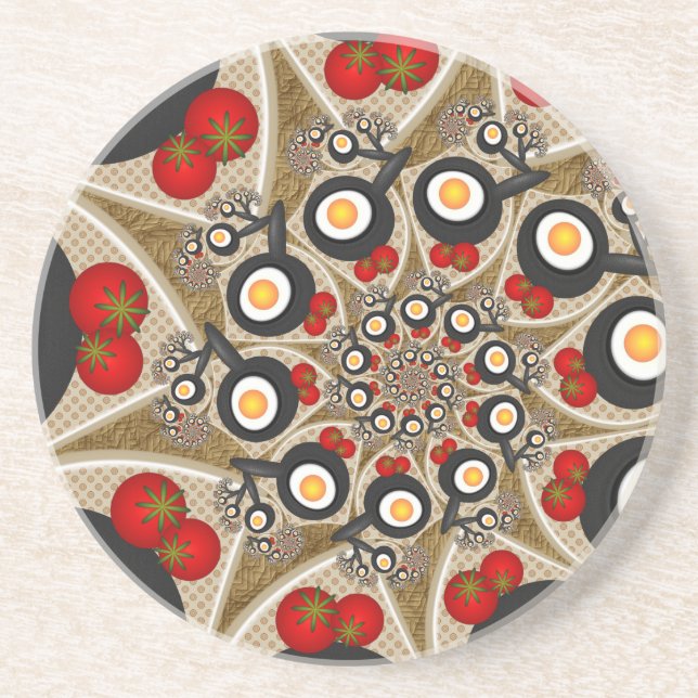 Brunch Fractal Art Funny Food, Tomatoes, Eggs Coaster (Front)