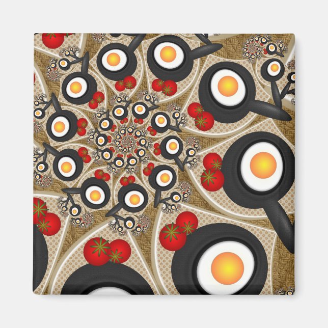 Brunch Fractal Art Funny Food, Tomatoes, Eggs Magnet (Front)