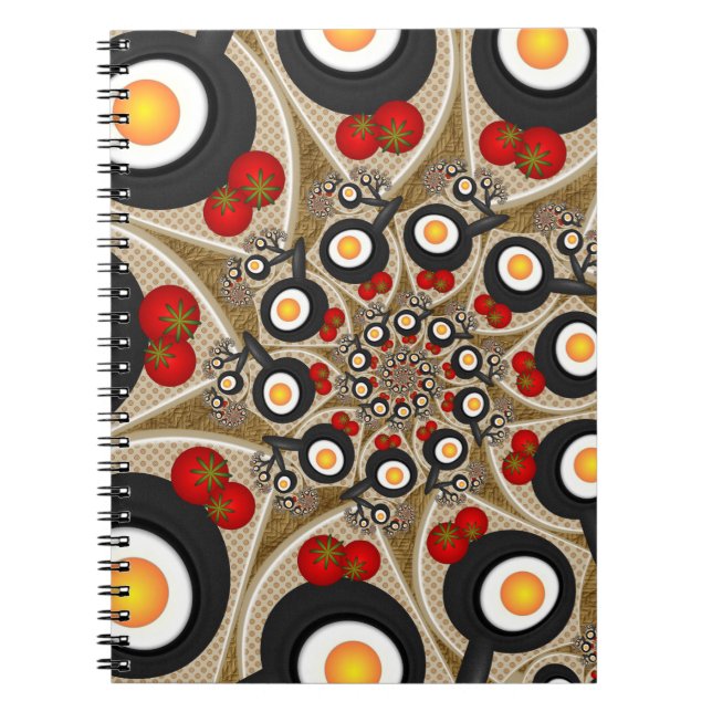 Brunch Fractal Art Funny Food, Tomatoes, Eggs Notebook (Front)