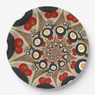 Brunch Fractal Art Funny Food, Tomatoes, Eggs Paper Plate