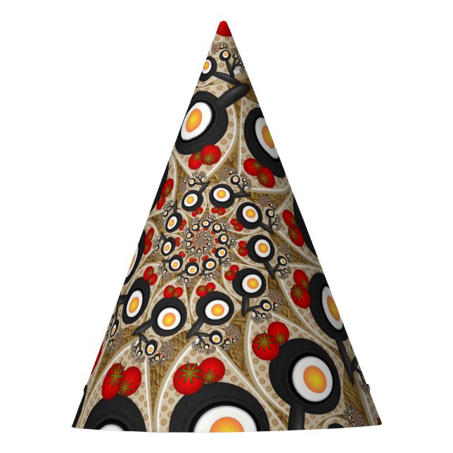 Brunch Fractal Art Funny Food, Tomatoes, Eggs Party Hat (Front)