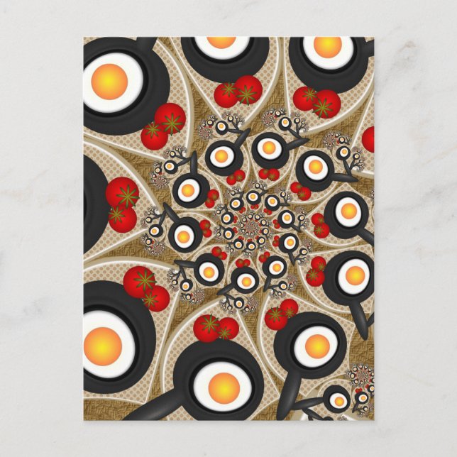 Brunch Fractal Art Funny Food, Tomatoes, Eggs Postcard (Front)