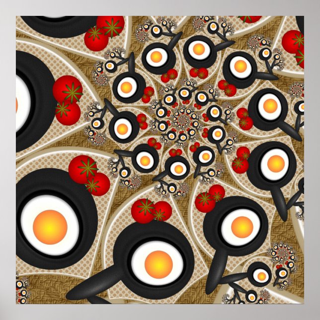 Brunch Fractal Art Funny Food, Tomatoes, Eggs Poster (Front)