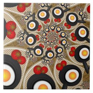 Brunch Fractal Art Funny Food, Tomatoes, Eggs Tile