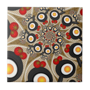 Brunch Fractal Art Funny Food, Tomatoes, Eggs Tile