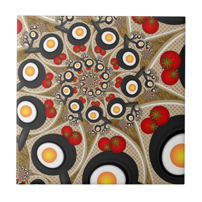 Brunch Fractal Art Funny Food, Tomatoes, Eggs Tile (Front)