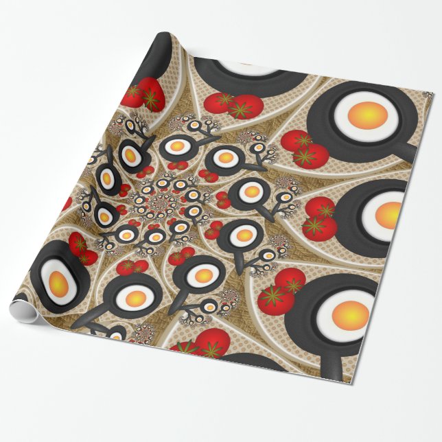 Brunch Fractal Art Funny Food, Tomatoes, Eggs Wrapping Paper (Unrolled)