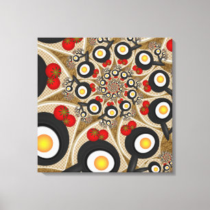 Brunch Fractal Funny Food, Tomatoes, Eggs Triptych Canvas Print