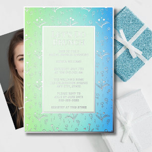 Brunch Invite Bridal Shower Custom Floral Silver 
